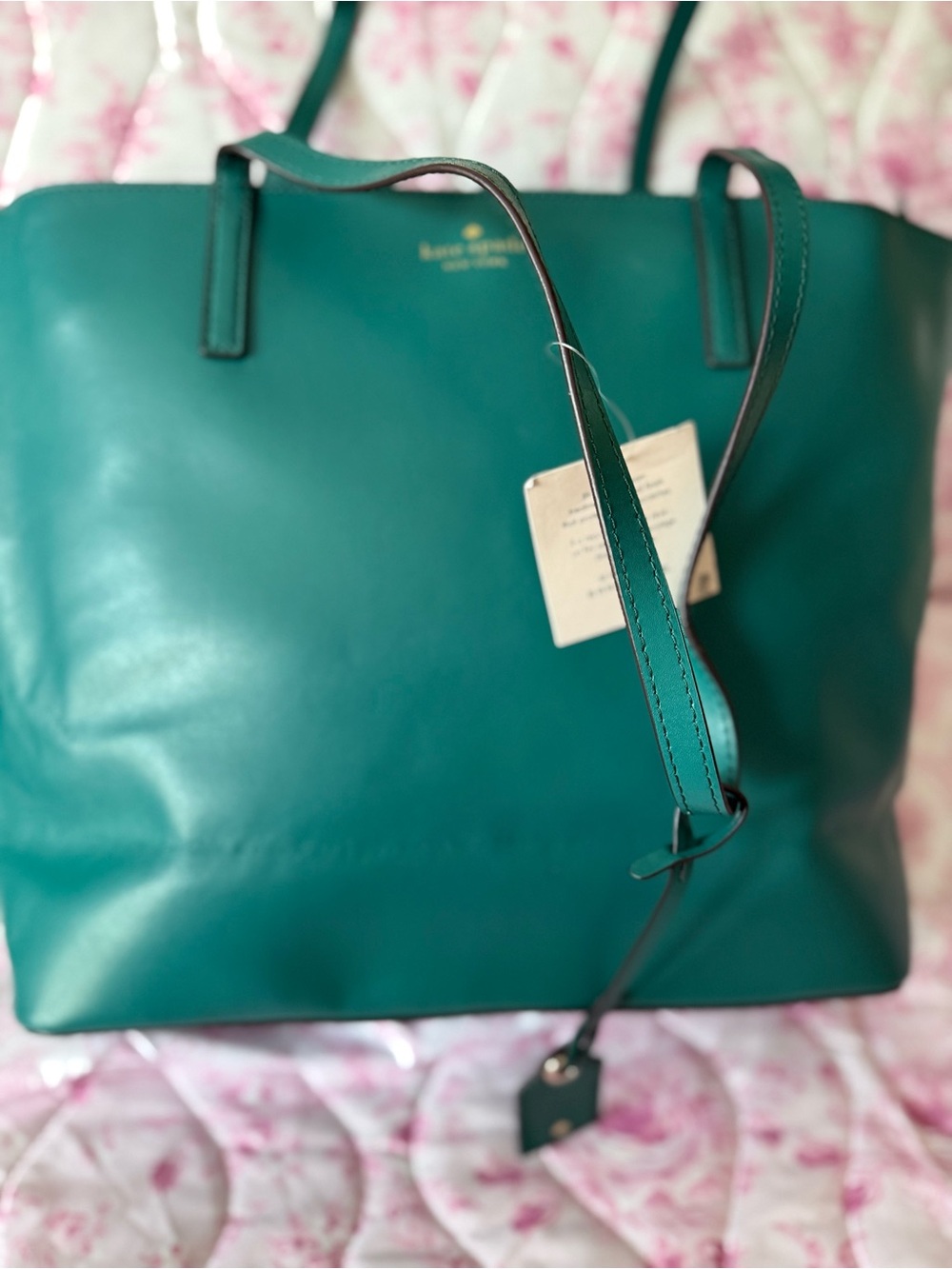 kate spade Teal Leather Tote with Logo Tag